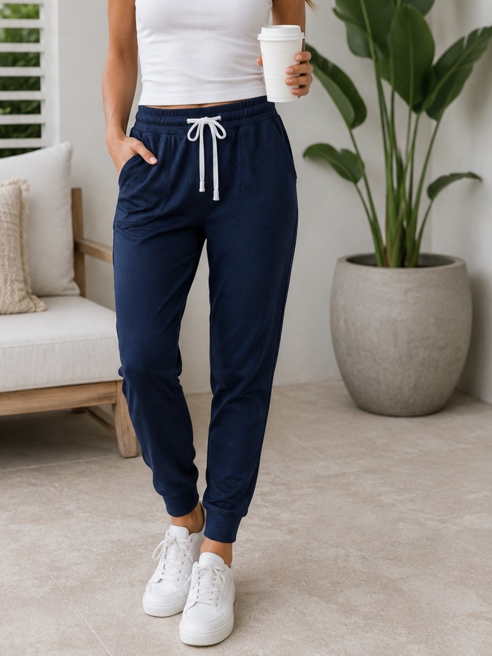 ZYIA Active Navy Blue Jogger Pants Drawstring Athleisure Size XS